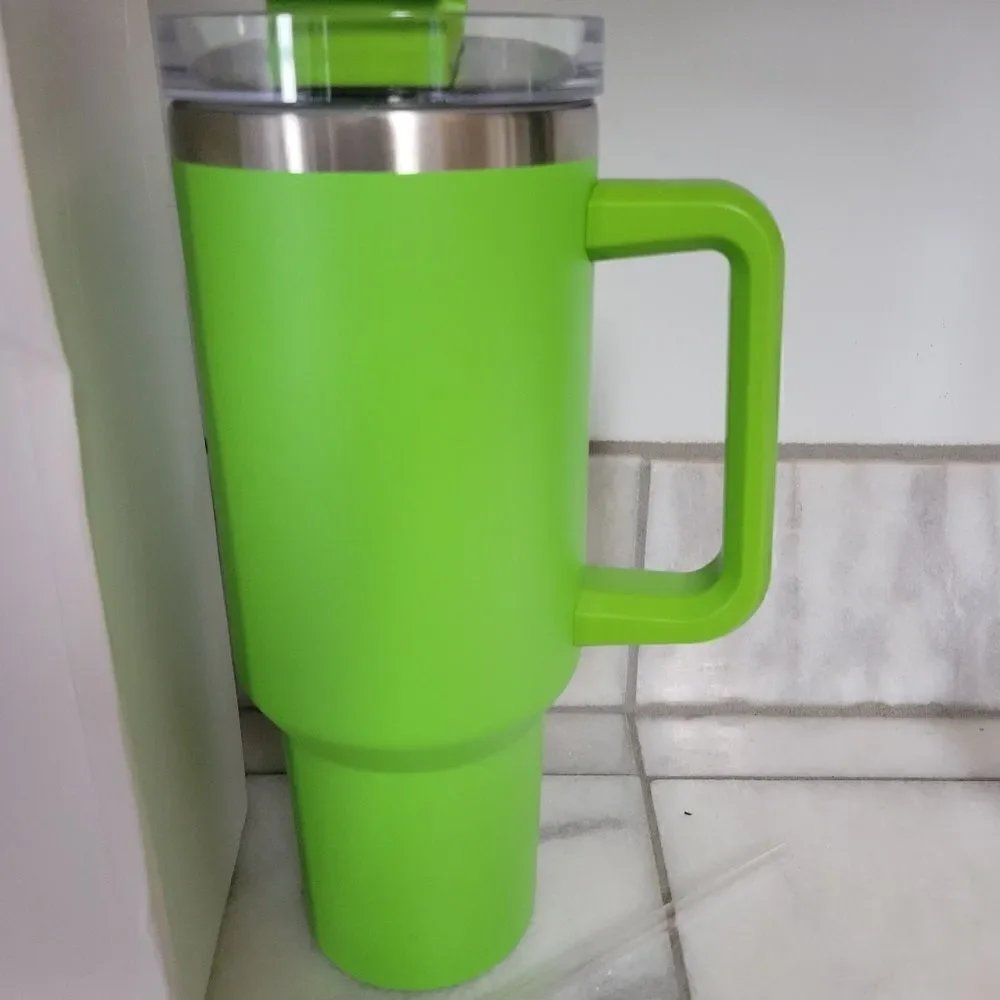 Tumbler with Handle Insulated Stainless Steel Car Thermal Cup Bright Green 40oz